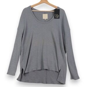 Chaser Womens Oversized Thermal Waffle Knit Top M Long Sleeve Gray Comfort NWT